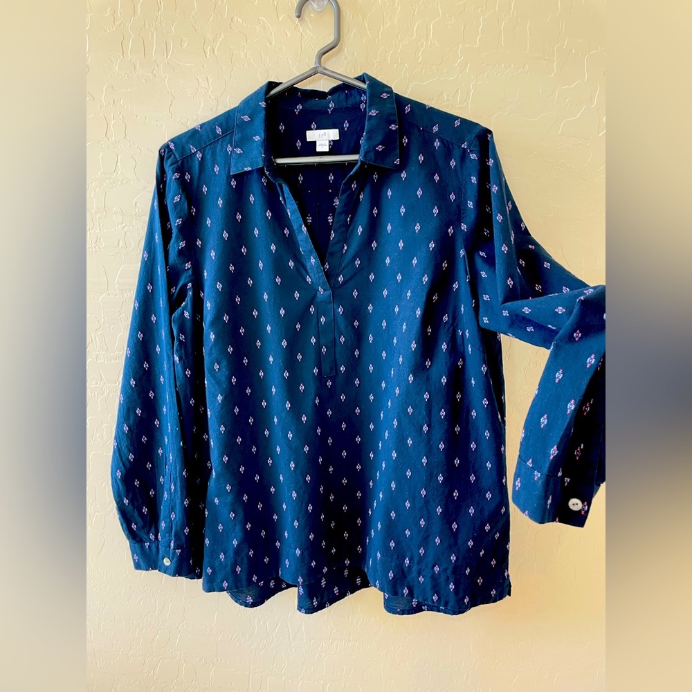 J Jill Long Sleeve V-Neck Boho Loose Fit Navy Top  Medium